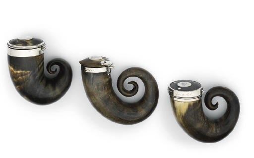 THREE SCOTTISH VICTORIAN SILVER-MOUNTED HORN SNUFF-MULLS