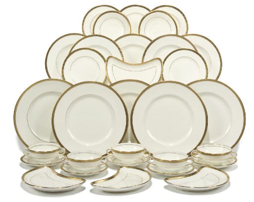 A MINTON WHITE AND GILT PART DINNER SERVICE