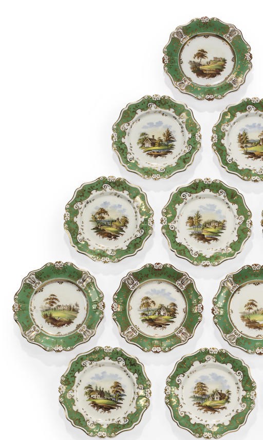 TWELVE ENGLISH PORCELAIN DESSERT PLATES