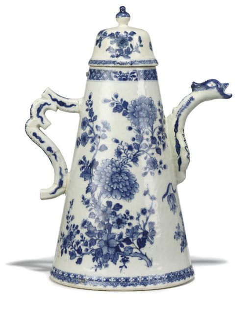 A CHINESE EXPORT SILVER-SHAPED COFFEE POT AND COVER