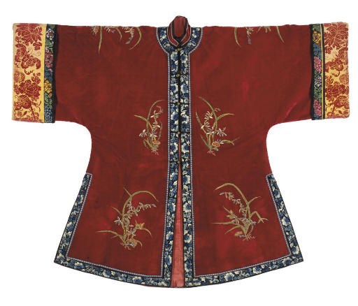A CHINESE RED VELVET INFORMAL ROBE