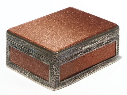 A CONTINENTAL SILVER-MOUNTED AVENTURINE CASKET