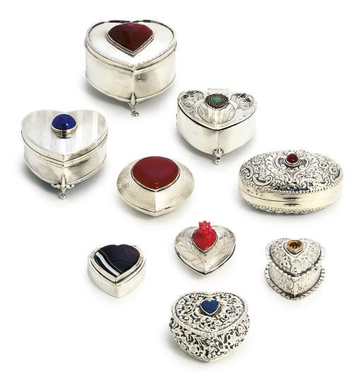 A GROUP OF NINE VARIOUS SILVER BOXES
