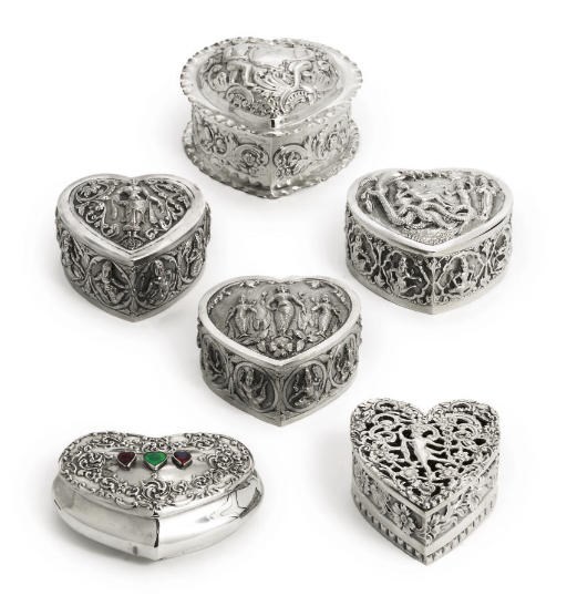 SIX VARIOUS SILVER AND METAL BOXES