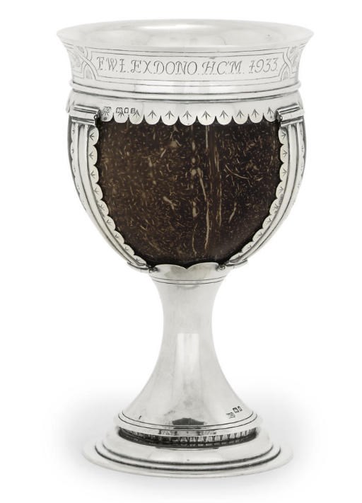 A GEORGE V SILVER-MOUNTED COCONUT-CUP
