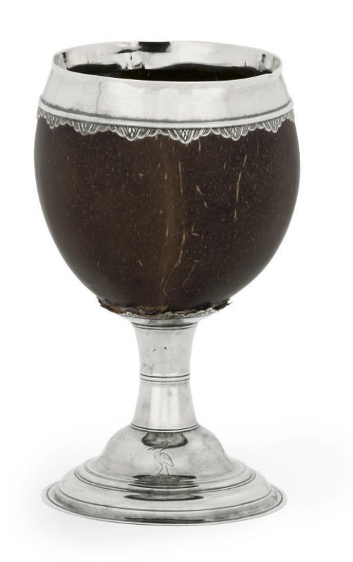 A SILVER-MOUNTED COCONUT CUP