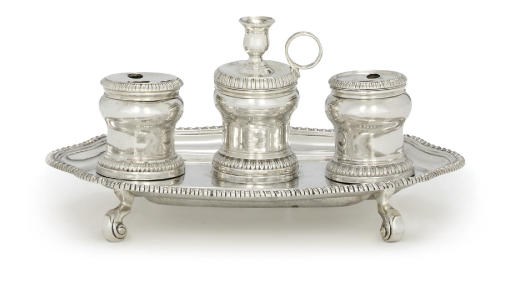 A GEORGE II SILVER INKSTAND