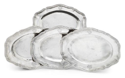 A SET OF FOUR FRENCH SILVER MEAT-DISHES
