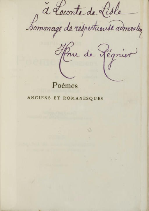 RÉGNIER, Henri de (1864-1936). Poèmes anciens et romanesques. 1887-1889. Paris: Librairie de l'Art indépendant, 1890.