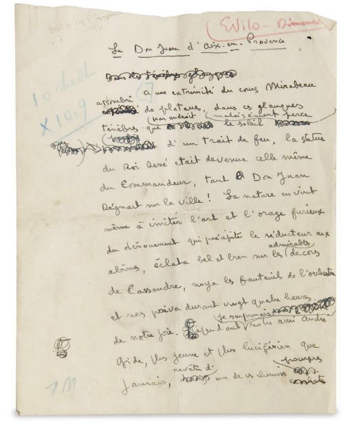 MAURIAC, François (1885-1970). Le Don Juan d'Aix-en-Provence. Manuscrit autographe paraphé F.M. S.d. [1949?].