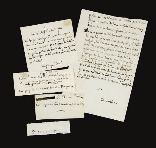 HUGO, Victor (1802-1885). 5 brouillons autographes concernant Sainte-Beuve. S.d. [c.1830?].