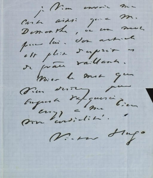 HUGO, Victor (1802-1885). Lettre autographe signée à Alice Hugo. Datée "Paris. 26 mars 1877".
