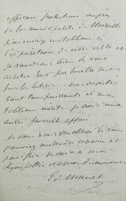 MANET, Édouard (1832-1883). Lettre autographe signée à [Gustave?] Guillaumet, datée "Bellevue 14 8bre" [1880].