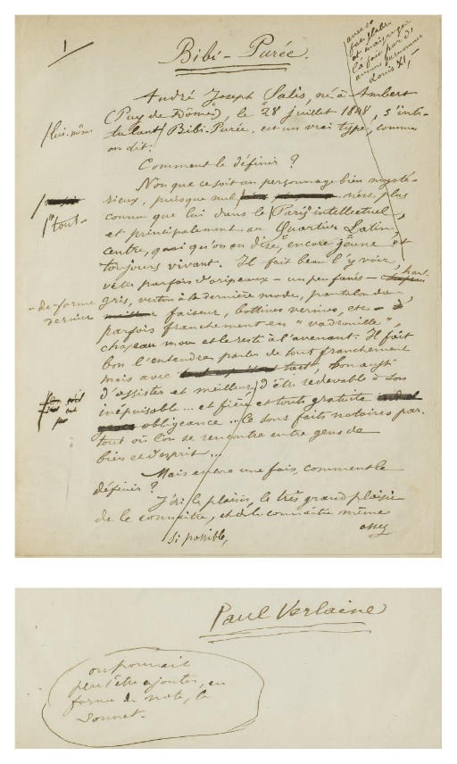VERLAINE, Paul (1844-1896). Bibi-Purée. Manuscrit autographe signé, s.d.