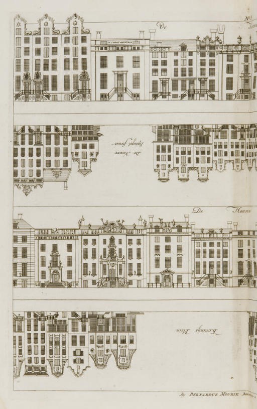 [JACOBSZ, Caspar Philip (1732-1789)]. Verzaameling van alle de Huizen en Prachtige Gebouwen langs de Keizers en Heere-Grachten der Stadt Amsteldam, beginnende van den Binnen Amstel en eindigende aan de Brouwers-Gracht, bestaande in ruim 1400. Amsterdam: Bernardus Mourik, s.d. (ca. 1768-1771).