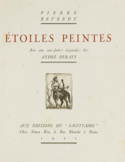 [DERAIN] -- REVERDY, Pierre (1889-1960). Étoiles peintes. Paris: Kra, 1921.