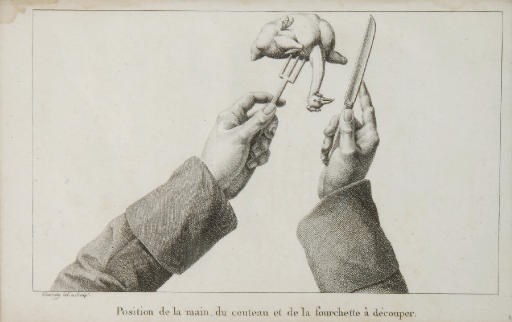 [GRIMOD DE LA REYNIERE, Alexandre-Balthasar-Laurent (1758-1838)]. Manuel des Amphitryons; contenant un traité de la dissection des viandes à table, la nomenclature des menus les plus nouveaux pour chaque saison, et des élémens de politesse gourmande. Ouvrage indispensable à tous ceux qui sont jaloux de faire bonne chère, et de la faire aux autres. Paris: Capelle et Renard, 1808.