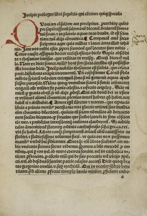 [INCUNABLE] -- DIONYSIUS CARTUSIANUS. Specula omnis de status humanae vitae. Nuremberg: Peter Wagner, 28 janvier 1495.