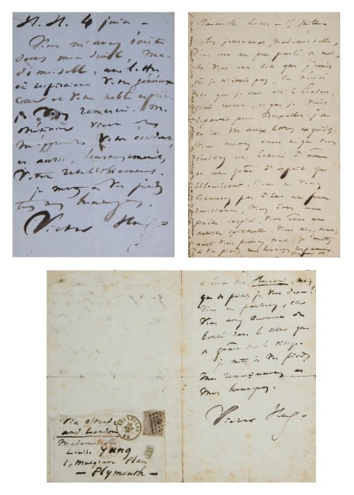 HUGO, Victor (1802-1885). Importante réunion de 29 lettres et billets autographes, signés, adressés à Louise Jung. Entre 1867 et 1878.