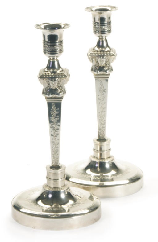 A PAIR OF FRENCH FIRST REPUBLIC SILVER CANDLESTICKS,
