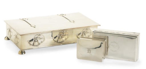 AN EDWARD VII SILVER HUMIDOR AND THREE AMERICAN SILVER TOBACCO BOXES,