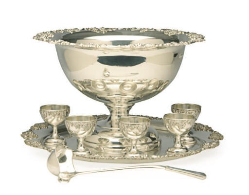 AN ENGLISH SILVER-PLATED PUNCH SERVICE,