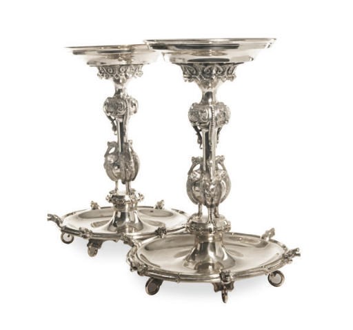 A PAIR OF CONTINENTAL SILVER-PLATED TAZZE,