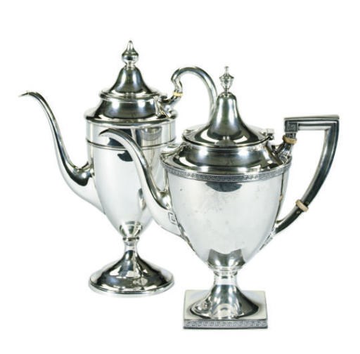 TWO AMERICAN SILVER PART TEA SERVICES**,