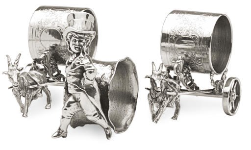 A GROUP OF THREE AMERICAN SILVER-PLATED NAPKIN RINGS AND VICTORIAN SILVER-PLATED SERVING PIECES**,