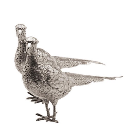 A PAIR OF AMERICAN SILVER PHEASANT-FORM SALT AND PEPPER CASTERS,