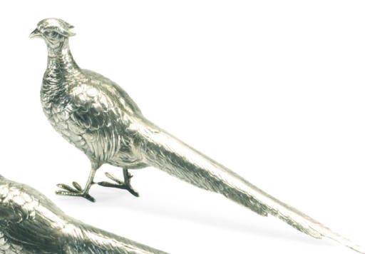 A PAIR OF AMERICAN SILVER PHEASANT-FORM CASTERS,