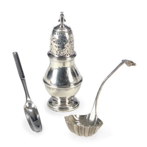 A GROUP OF GEORGE II AND AMERICAN SILVER SERVING PIECES,
