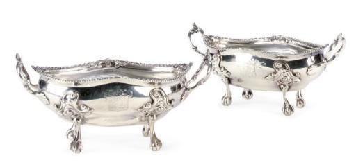 A PAIR OF GEORGE III SILVER TWO-HANDLED SAUCE BOATS,