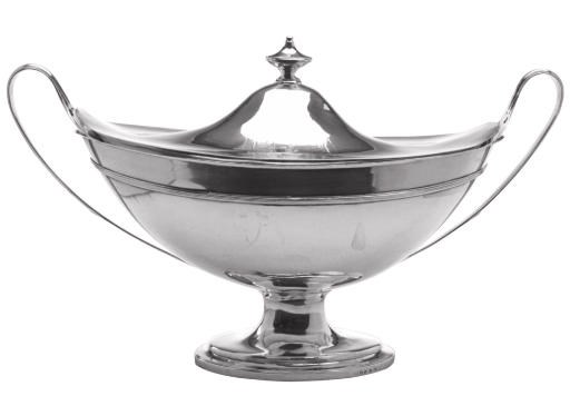 A GEORGE III SILVER TWO-HANDLED SOUP TUREEN AND COVER,