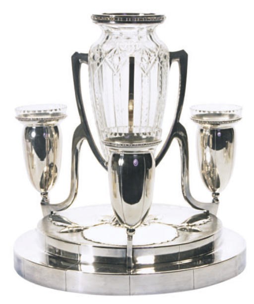 A CONTINENTAL SILVER-PLATED THREE-ARM EPERGNE,