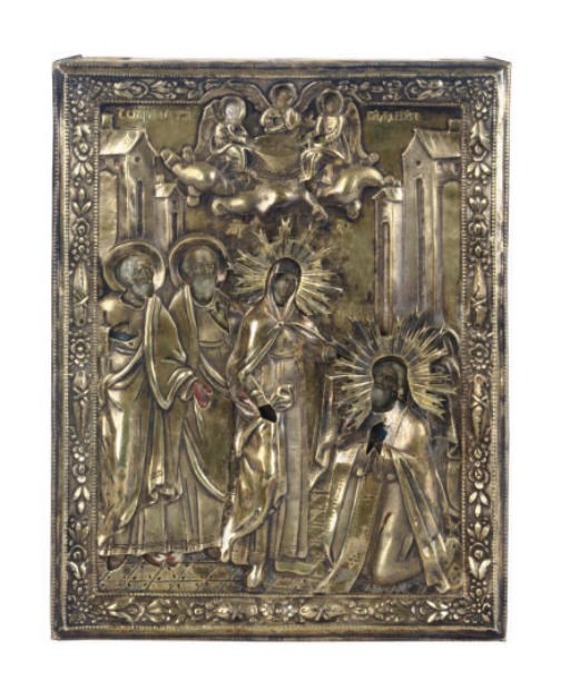 A RUSSIAN SILVER ICON OF THE VISION OF SAINT SERGIUS,