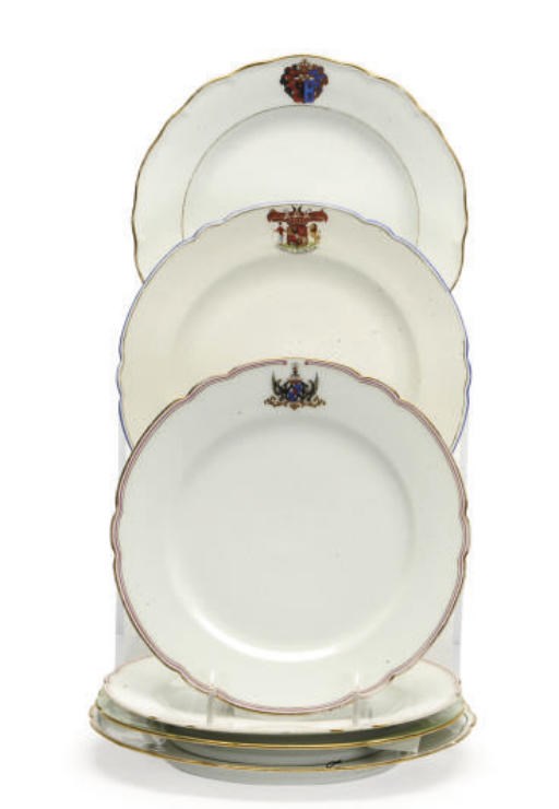 TWO RUSSIAN PORCELAIN PLATES AND FOUR FRENCH PORCELAIN PLATES,