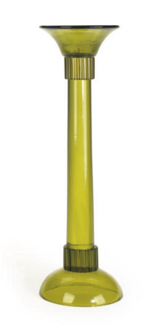AN ITALIAN GREEN GLASS CANDLESTICK,