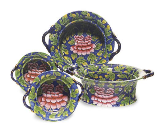 TWO PAIR OF ENGLISH PEARLWARE POTPOURRI BOWLS,