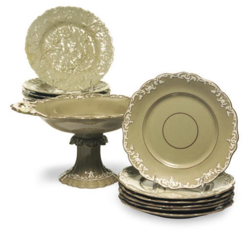 TWO ENGLISH STONEWARE PART DESSERT SERVICES,