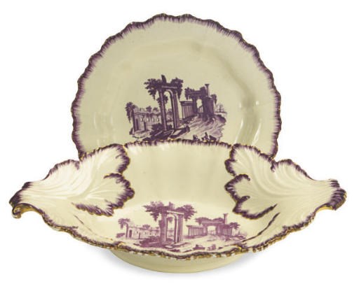 AN ENGLISH CREAMWARE LEAF-MOLDED AND GILT PARTIAL DESSERT SERVICE,