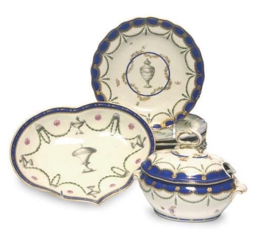 AN ASSEMBLED ENGLISH PORCELAIN SMITH'S BLUE PART DESSERT SERVICE,