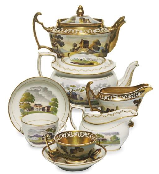 TWO ENGLISH PORCELAIN PART TEA SERVICES,
