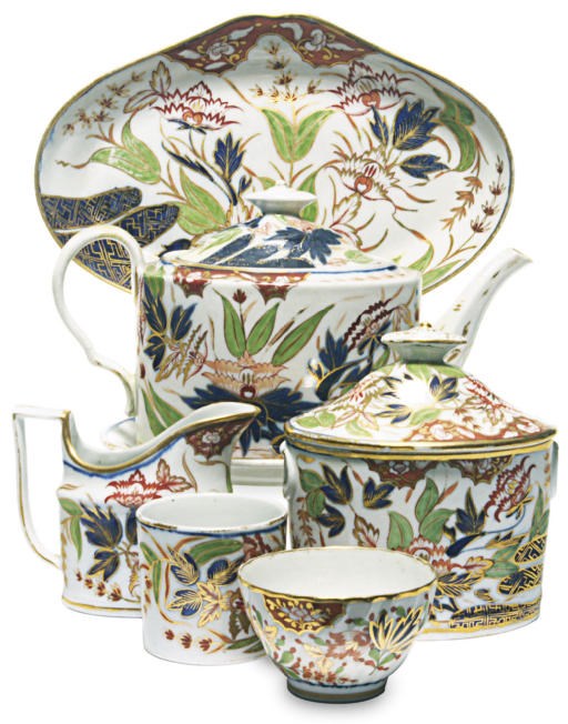 AN ASSEMBLED ENGLISH PORCELAIN PART TEA AND COFFEE SERVICE IN THE 'THUMB AND FINGER' PATTERN,