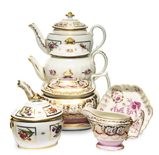 THREE ENGLISH PORCELAIN PART TEA AND COFFEE SERVICES,