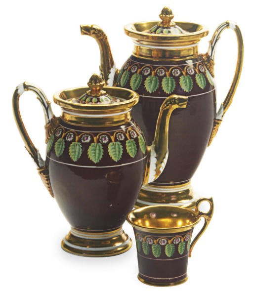 A FRENCH PORCELAIN GOLD AND BROWN GROUND PART TEA AND COFFEE SERVICE,