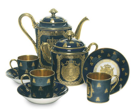 A SÈVRES-STYLE COBALT BLUE GROUND NAPOLEONIC PART COFFEE SERVICE,