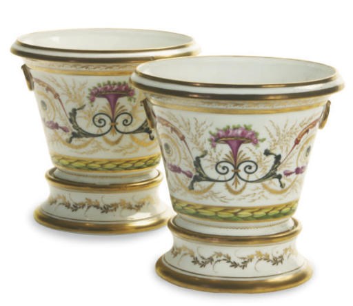 TWO PAIRS OF PARIS PORCELAIN FLOWER POTS AND STANDS,