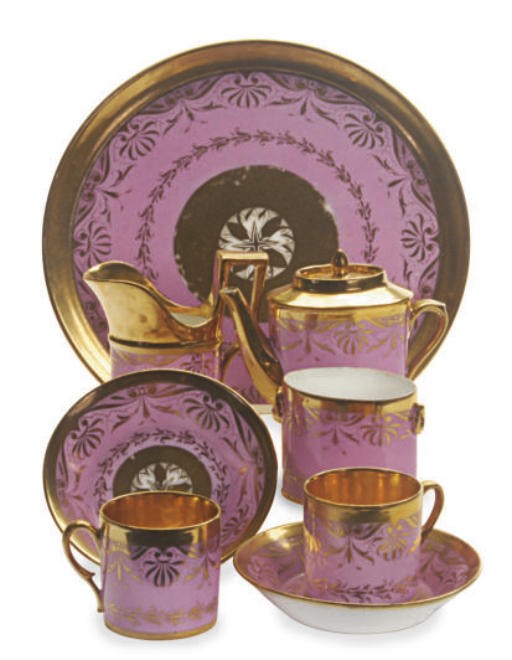 A CONTINENTAL PORCELAIN LAVENDER GROUND TETE-A-TETE,