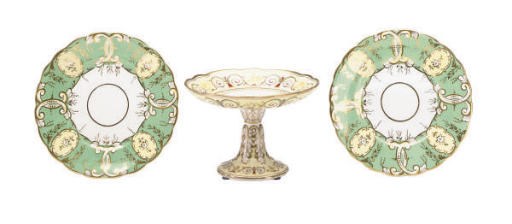 A RIDGWAY PART DESSERT SERVICE AND A GRANGER'S WORCESTER PART DESSERT SERVICE,